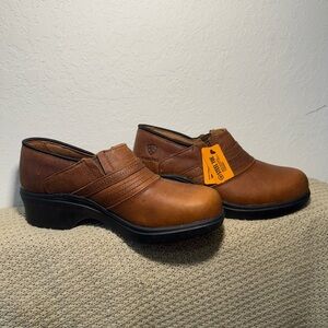 ARIAT Steel Toe Clogs Womens 9.5B Golden Brown Leather Safety Work Boots Narrow